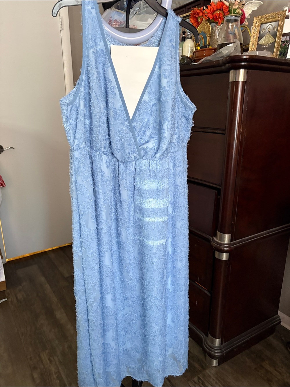 Sleeveless Light Blue V-Neck Maxi Dress